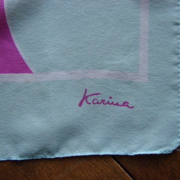 Vintage Oblong Scarf by Karina Purple Mint Green Pink Made in Italy Abstract - Picture 7 of 11